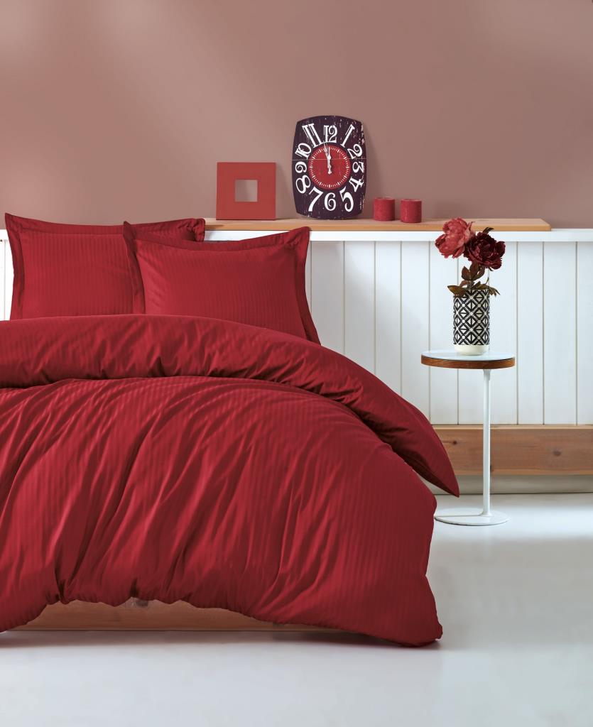 Stripe Saten Matrimoniale Set Copripiumino - Bordeaux