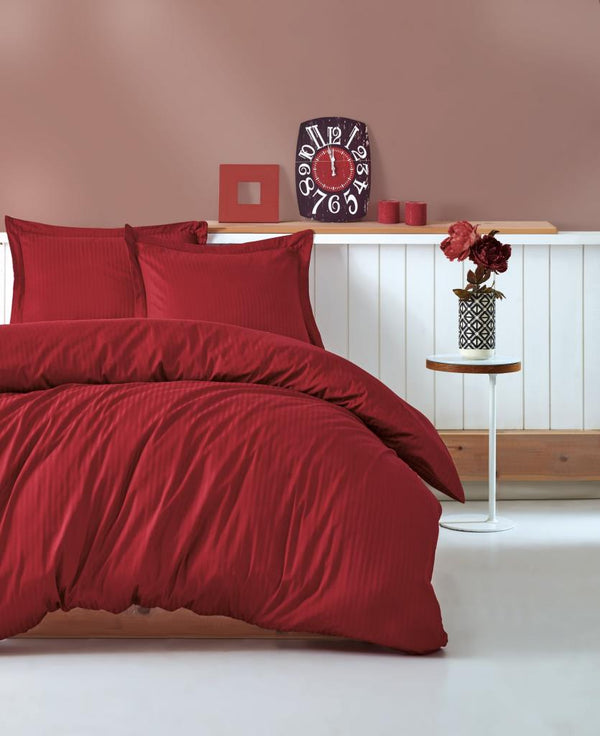 Stripe Saten Matrimoniale Set Copripiumino - Bordeaux