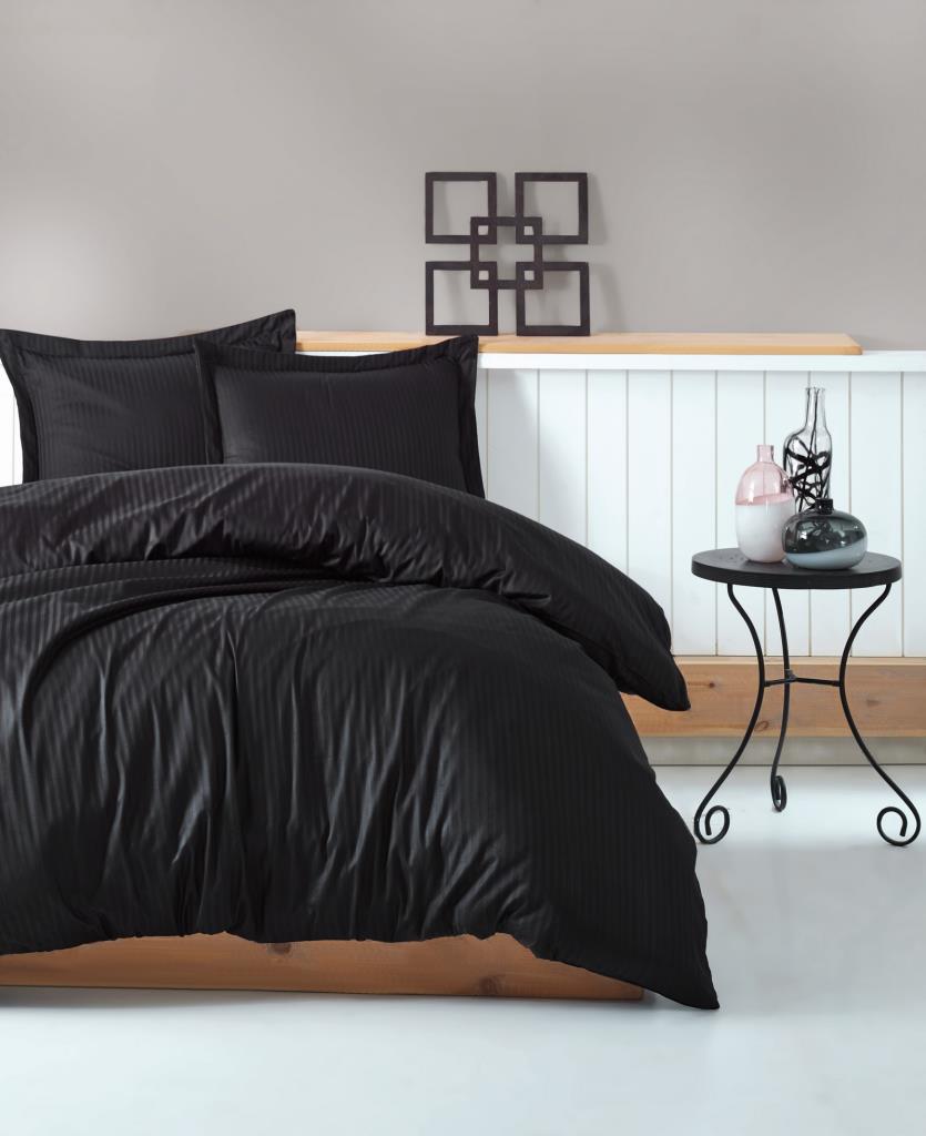 Stripe Saten Matrimoniale Set Copripiumino - Nero