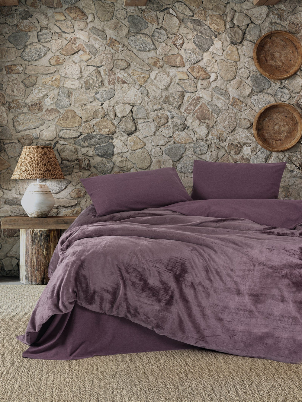 Velvet Matrimoniale Set Copripiumino Flossy Prugna