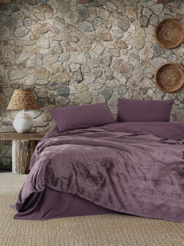 Velvet Matrimoniale Set Copripiumino Flossy Prugna