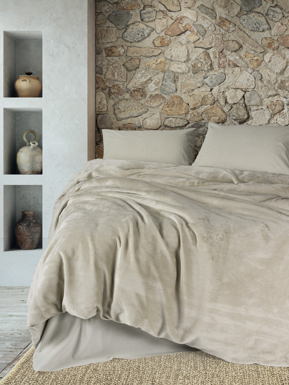 Velvet Matrimoniale Set Copripiumino Flossy Grigio pietra