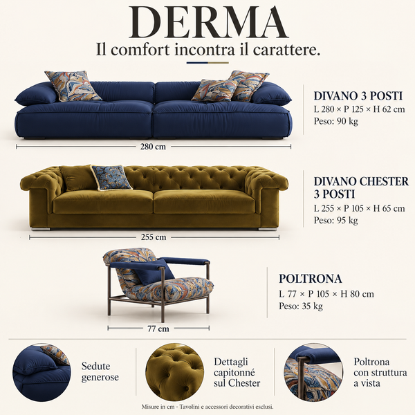 Derma – Set Divani di Design con Divano Chester e Poltrona