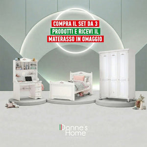 Habitación Completa Romantic: Cama (100x200), Armario de 3 Puertas y Escritorio con Unidad USB + Colchón de Regalo