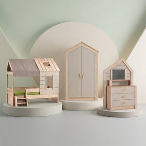 Camera Completa My House: Letto con Tetto, Armadio 3 Ante e Cassettiera con Specchio + Materasso in Omaggio