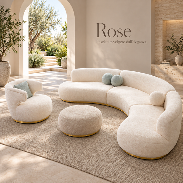 Rose Corner Sofa Set 300x300 cm, Armchair 85 cm, Pouf 80x80 cm, Hornbeam Wood Frame