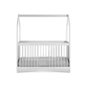 Vista frontale del lettino Ruka 70x140 cm con sponda centrale aperta e sponde alte di sicurezza