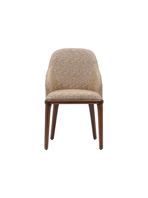 Sedia Aspendos vista frontale con seduta imbottita in tessuto melange beige