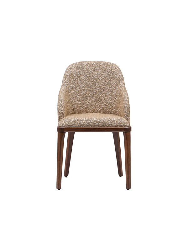 Sedia Aspendos vista frontale con seduta imbottita in tessuto melange beige