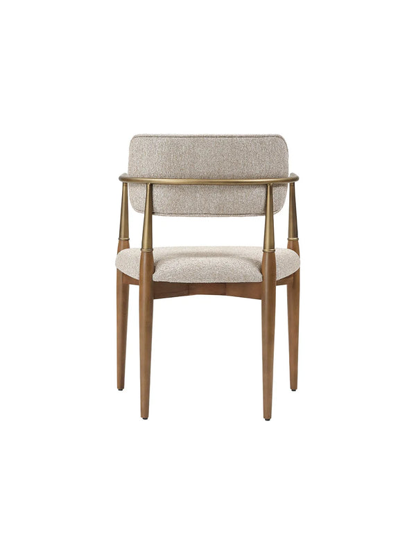 Sedia Berlin Wood vista posteriore: bracciolo continuo in metallo finitura ottone