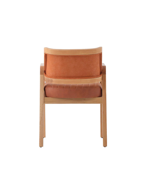 Retro della sedia da pranzo Dallas con fascia in legno curvato attorno allo schienale