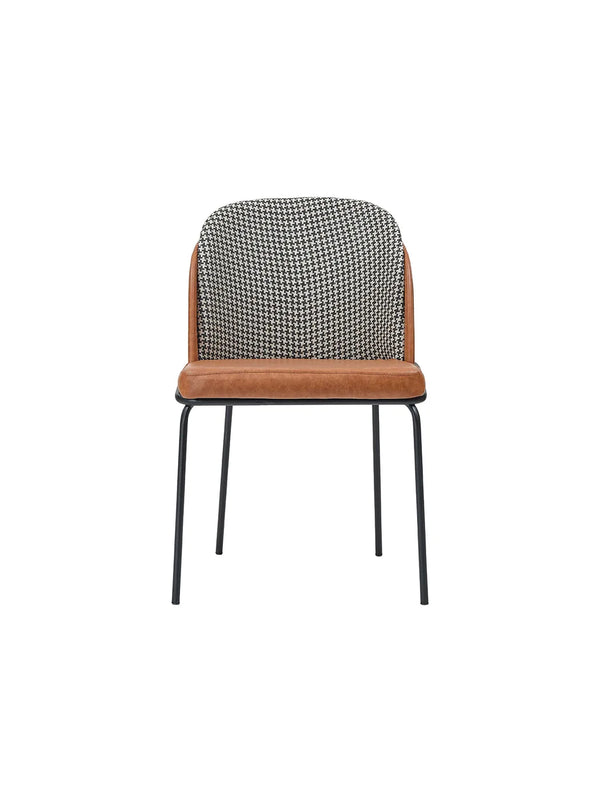 Sedia Dandy vista frontale con schienale in tessuto pied de poule
