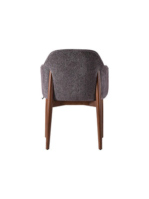 Retro della sedia Forland: schienale in tessuto grigio e montanti in legno tinto noce