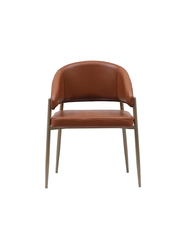 Sedia Hermes vista frontale, seduta imbottita cognac e gambe tono bronzo