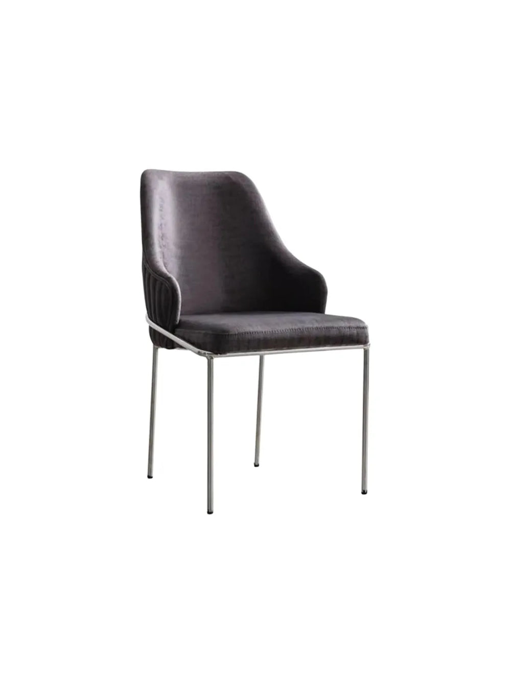 Sedia da pranzo Rebul grigio antracite con gambe cromate, vista frontale di tre quarti