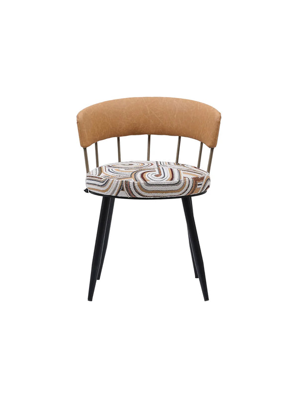 Sedia Selfiron vista frontale con montanti metallici bronzo e gambe nere affusolate