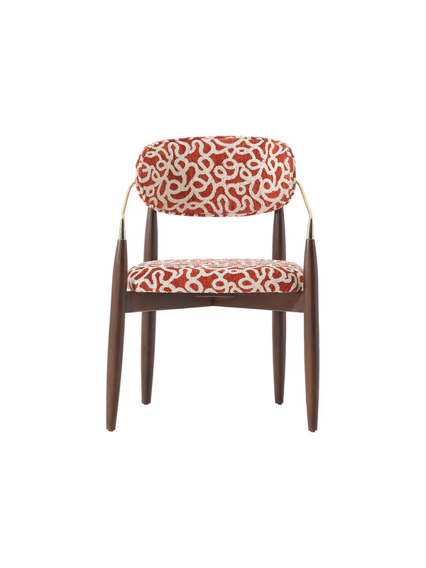 Sedia Sirius Noce vista frontale con gambe tornite in legno noce e seduta imbottita
