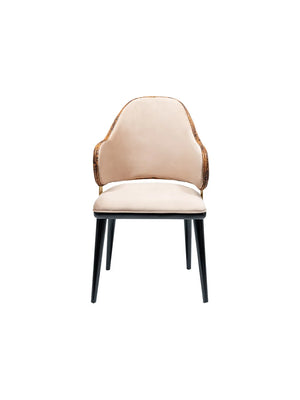 Sedia Snake vista frontale, seduta e schienale imbottiti beige