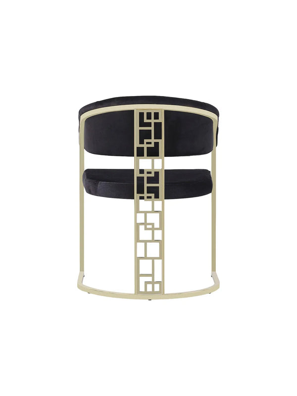 Sedia Valenza vista posteriore con pannello traforato geometrico oro