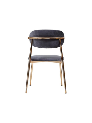 Sedia Viola Gold vista posteriore con telaio sottile in metallo oro
