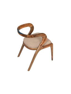 Sedia Walnut Wood vista dall'alto, curva a nastro dello schienale e seduta in tessuto beige