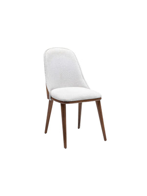 Sedia da pranzo Wood Crea in tessuto bianco con gambe in legno noce, vista di tre quarti
