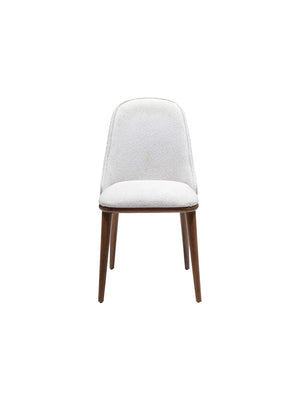 Sedia da pranzo Wood Crea vista frontale con schienale alto imbottito in tessuto bianco