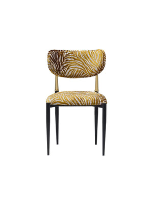 Sedia Zebra vista frontale, schienale arrotondato zebrato con montanti dorati