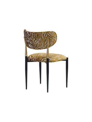 Sedia Zebra vista posteriore di tre quarti, retro dello schienale in velluto zebrato