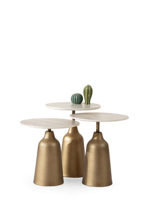 Set 3 tavolini a incastro Beige – Bianco