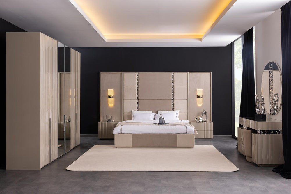 Set Camera Da Letto Bugatti: Armadio 6 Ante, Comò, Comodini, Letti 160/180 Cm, Design Elegante e Spazioso