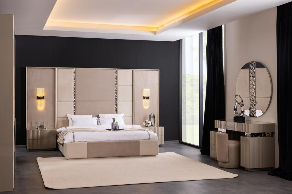Set Camera Da Letto Bugatti: Armadio 6 Ante, Comò, Comodini, Letti 160/180 Cm, Design Elegante e Spazioso