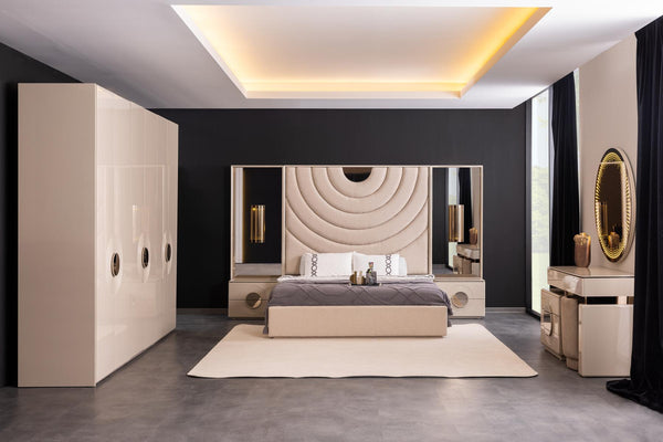 Set Camera Da Letto Panamera: Armadio 6 Ante, Comò, Comodini, Letti 160/180 Cm, Design Elegante e Spazioso
