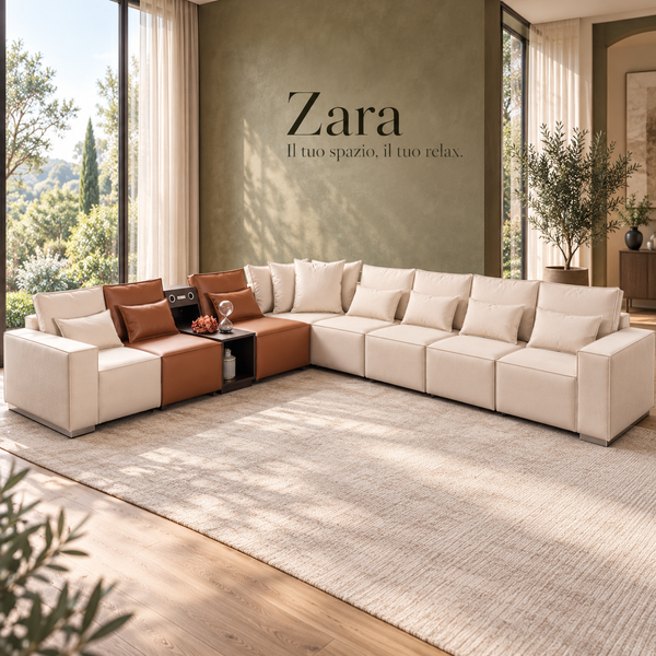 Sofá Esquinero Zara: Combinación Elegante con Módulos Personalizables en Tela y Piel