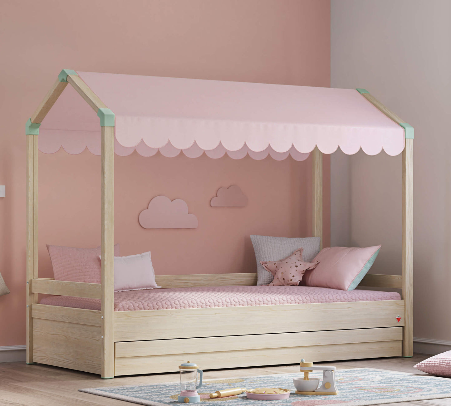 Tenda da letto a tetto piano Montessori (rosa)